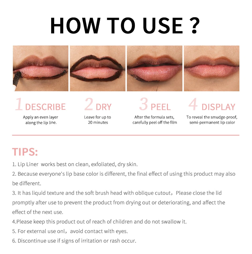 Waterproof Lip Liner Peel Off Tattoo Lipgloss, Long Lasting Matte Lip Tint Brown Contour Lips Stain Cosmetic