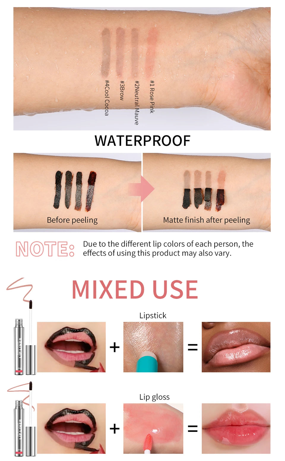 Waterproof Lip Liner Peel Off Tattoo Lipgloss, Long Lasting Matte Lip Tint Brown Contour Lips Stain Cosmetic