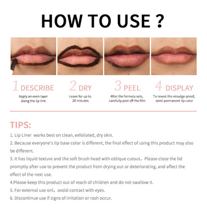 Waterproof Lip Liner Peel Off Tattoo Lipgloss, Long Lasting Matte Lip Tint Brown Contour Lips Stain Cosmetic