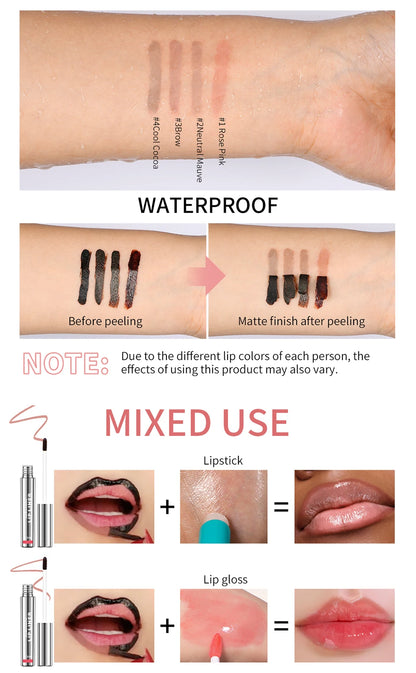 Waterproof Lip Liner Peel Off Tattoo Lipgloss, Long Lasting Matte Lip Tint Brown Contour Lips Stain Cosmetic